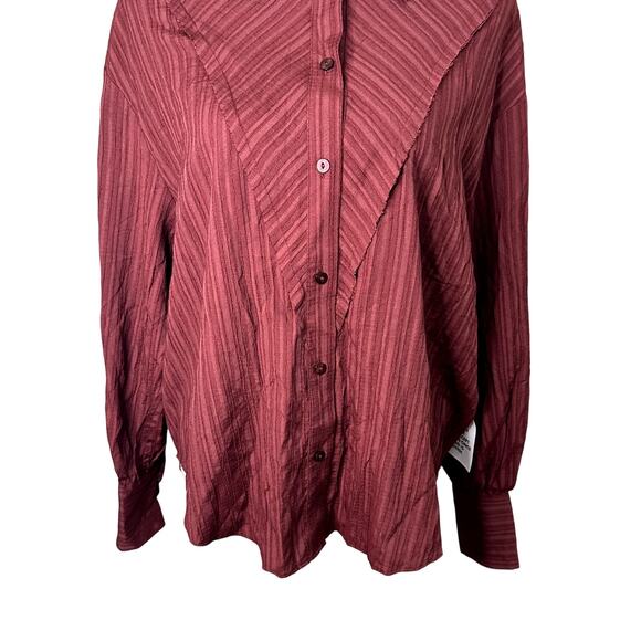 Topshop Striped Blouse Long Sleeves Button Up Front Panel Burgundy Women's 4 NWT - Picture 4 of 10